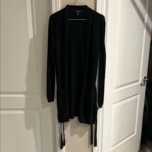 Black Open-Front Long Cardigan Sweater - Unbranded